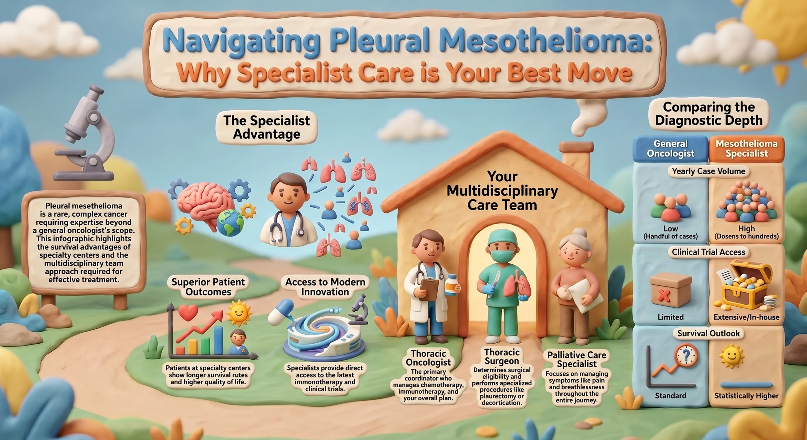Pleural mesothelioma specialist reviewing CT scan with patient to determine treatment options at a dedicated cancer center